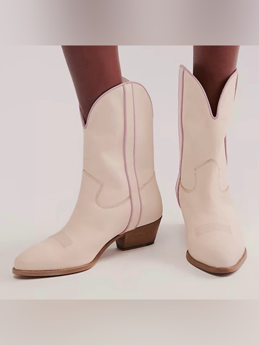Free People Borderline Western Leather Boots Pink/Rose NIB 8.5 (38.5) ret $178 - Picture 2 of 10